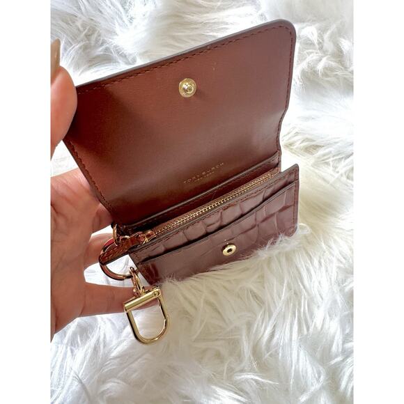 LIMITED TIME SALE - NEW $200 Tory Burch Flap Card case keychain crocodile wallet - Picture 6 of 8